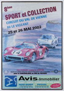 A group of eight assorted motor racing prints, mostly block mounted, approximately 61cm x 47cm