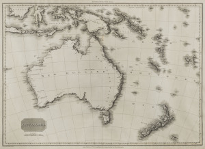 AUSTRALASIA. Drawn under the direction of Mr. Pinkerton by L. Hebert. Neele sculpt. 352 Strand. London: published April 15th. 1813, by Cadell & Davies, Strand & Longman, Hurst, Rees, Orme, & Brown, Paternoster Row. 56 x 82cm; framed and glazed. (60 x 86cm