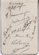 A delightful autograph album with nearly 120 signatures gathered from teams playing in Sydney, mainly during the 1930s. Includes the Australian team v South Africa (Sydney, 2nd Test Dec.1931) which Australia won by an innings and 155 runs (Rigg 127, Bradm - 2