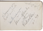 A delightful autograph album with nearly 120 signatures gathered from teams playing in Sydney, mainly during the 1930s. Includes the Australian team v South Africa (Sydney, 2nd Test Dec.1931) which Australia won by an innings and 155 runs (Rigg 127, Bradm - 4