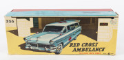 Red Cross Ambulance 355 Ford Japanese tinplate friction toy with siren in original box, circa 1957, 31cm long. - 3