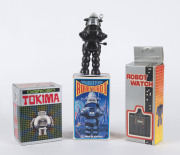 ROBBY ROBOT Forbidden Planet Wind Up Motor (1956-1984), Digirobo Tokima, and Robo Watch, all boxed, (3 items)