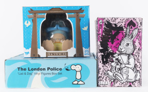 KIDROBOT AIKO; together with TSUCHI Mucky King and THE LONDON POLICE "Lad & Dog" vinyl figure set, all in original boxes, (3 items)