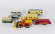 DINKY TOYS Horse Box, Atlantean Bus, Dunlop advertising double decker bus, Observation Coach, Guy "Robertson's Golden Shred" Golliwog truck, Dinky Yale tractor shovel and a Bedford Pallet Jekta Van, very good to near mint condition (7 items)