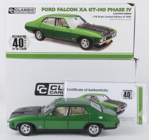 FORD FALCON XA GT-HO Phase IV Classic Collectables 1/18 scale model in calypso green, limited edition of 1500, with original box, (box damaged, model very good to mint)