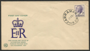 Australia: First Day & Commemorative Covers: 13 Nov.1957: 7½d violet Queen on unaddressed WESLEY FDC from CARRAMAR.