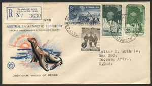 ANTARCTICA: FDC: 1959 (SG.2-5) 5d - 2/3 Pictorials on Wesley cover, registered at MAWSON BASE on the first day of use there 10 Feb.1960.