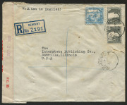 PALESTINE: July 1942 registered & censored cover from The Agricultural Research Station, Rehovot to USA; rated at 120mil.