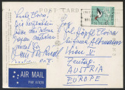 Australia: Decimal Issues: AUSTRALIA: Sept.1967 usage of 13c Avocet (SG.392), single franking on airmail postcard from Sydney to AUSTRIA. Scarce.