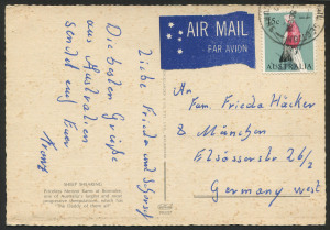 Australia: Decimal Issues: AUSTRALIA: Oct.1966 usage of 15c Galah (SG.393), single franking on postcard from Melbourne to GERMANY. Scarce.