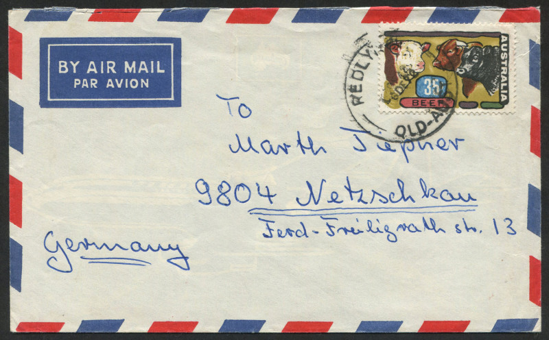 Australia: Decimal Issues: AUSTRALIA: Dec.1972 usage of 35c Beef (SG.513), FU on airmail cover from REDLYNCH QLD to GERMANY. A scarce commercial usage.