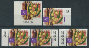 Australia: Decimal Issues: 1996 (SG.1624) $2 Blackwood Wattle, original issue plus 1K, 2K, 3K & 4K marginal reprints. (5) MUH.