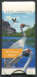 Australia: Booklets: AUSTRALIA: TRIAL BOOKLET: 1998 (SG.SB121) $9 Wetland Birds, Experimental sachet containing 20 x 45c coil pairs. MUH. On sale for a very limited time.