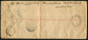 Australia: Postal History: 1923 (Jan.3) registered cover to Germany with Roos Third Wmk 6d Blue Die II (pulled perf) + KGV 1d Violet tied by MUNDUBBERA (Qld) datestamp with another fine strike alongside, red/white registration label, on reverse BRISBANE t - 2