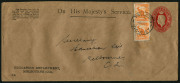 Australia: Postal Stationery - Envelopes: 1953 (Apr. 9) OHMS use of 2&frac12;d Stationery Envelope for Education Department (Melbourne), uprated with &frac12;d Roo perf. 'VG' pair for postage rate increase (from July 9, 1951), adhesives and indicia tied by YALLOURN (Vi