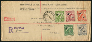 NEW GUINEA - Aerophilately & Flight Covers: 1938 Rabaul-Sydney Return Flight cover (AAMC.P133), Kavieng registration handstamp, attractively franked with Dated Bird Airs values to 3d, Kavieng, Rabaul, Sydney & Ashfield (NSW) backstamps.