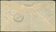 NEW GUINEA - Postal History: 1940 (April 27) commercial airmail cover to Sydney with Undated Birds 5d green (SG.182) tied by WEWAK datestamp, on reverse SALAMAUA transit backstamp. - 2