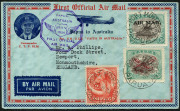 PAPUA - Aerophilately & Flight Covers: 1934 (July 26) Papua - Australia pair of illustrated flight covers (AAMC.P133a), both endorsed "Per Faith in Australia" each with different stamps franked by PORT MORESBY datestamps, both with the special cachet in v - 3