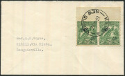 NEW GUINEA - Postal History: 1937 (Oct.26) Voyce cover addressed to Bougainville with Undated Birds Air 2&frac12;d green marginal pair cancelled with KIETA '26OC37' datestamp, very fine condition.