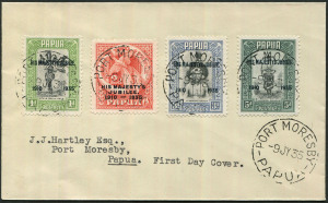 PAPUA: 1935 (SG.150-153) 1d to 5d Jubilee set tied to plain FDC by PORT MORESBY '9JY35' FDI datestamps, typed address, very fine condition.