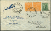 NEW GUINEA - Aerophilately & Flight Covers: 1938 (May 30) Carpenter Airlines Sydney-New Guinea flown cover (AAMC.P132) with attractive illustration, adhesives tied by ADELAIDE datestamps, RABAUL '1JUN38' arrival backstamp, very fine condition.