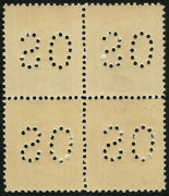 VICTORIA: 1901-12 (SG.390) Watermark V/Crown (inverted) 4d bistre, perf. 'OS' block of 4, very fresh MUH, BW:V86ba, Cat $100 plus substantial premium for MUH. - 2
