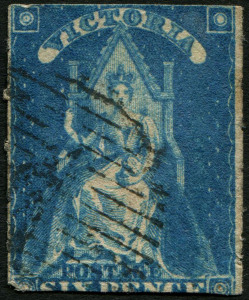 VICTORIA: 1858 (SG.73) Rouletted 6d bright blue Queen on Throne, fine used, Cat.£18.