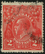 Australia: KGV Heads - Single Watermark: 1918-23 (SG.63) Single Wmk 2d Red variety "Scratch through King's beard" [11L25], fine used, BW:96(11)f.