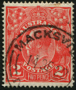 Australia: KGV Heads - Single Watermark: 1918-23 (SG.63) Single Wmk. 2d Red variety "White flaw on 'T' of 'TWO'" [11L7], fine used, BW:96(11)d.