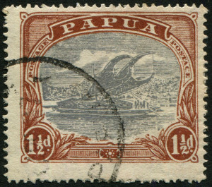 PAPUA: 1916-31 (SG.95d) Harrison Printing 1½d pale grey-blue and brown Lakatoi with variety 'POSTACE', fine used, Cat. £40.