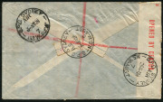Australia: Postal History: 1942 (June 3) registered cover to England endorsed "SURFACE MAIL TO AMERICA/NORTH ATLANTIC AIR MAIL" with 2/4d franking including 1/- SA Centenary and 5&frac12;d on 5d Ram, tied by GPO SYDNEY datestamp, censor tape and handstamp, fine - 2