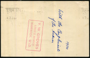 Australia: Postal History: 1954 (Dec 3) use of KGVI 3d Postal Card uprated with 9d Platypus to pay airmail postcard rate from Warwick (Qld) to Canada, Saskatoon arrival datestamp. Scarce usage. - 2