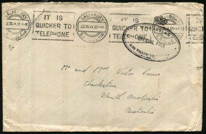 Rhodesia: Southern Rhodesia 1941 endorsed "On Active Service" at top left, stampless cover to South Australia with Salisbury machine cancel, 'RHODESIAN/OFFICIAL/AIR TRAINING CAMP' double-oval handstamp in black. The writer is the R.A.A.F. Liaising Officer at the camp.