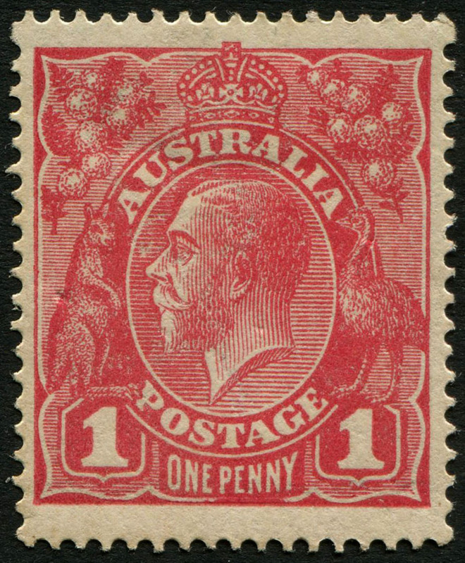 Australia: 1914-22 (SG.21) KGV Single Wmk Smooth Paper 1d Red (BW:71), with transient flaw "Frameline inked-over under 'PENN' of 'PENNY'", well centred, mint.