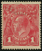 Australia: 1914-22 (SG.21) KGV Single Wmk Smooth Paper 1d Red (BW:71), with transient flaw "Frameline inked-over under 'PENN' of 'PENNY'", well centred, mint.