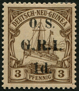NEW GUINEA - 'G.R.I.' Overprints: G.R.I.' 1915 Surcharged 1d on 3pf brown, overprinted 'O.S.' SG.O1, MLH, Cat. £35.