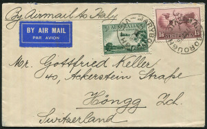 Australia: Other Pre-Decimals: Australia: 1936 (Mar.17) airmail cover to Switzerland with 1/6d Hermes plus 3d Airmail tied by MARYBOROUGH (Qld) datestamps paying correct 1/9d rate to Switzerland via Italy.