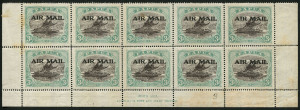 PAPUA: 1929-30 (SG.114) 3d 'AIR MAIL' Overprint, Ash imprint block of 10 (5x2), some toning, MUH. Unit 4 in lower row with variety "white flaw on 3 at right".