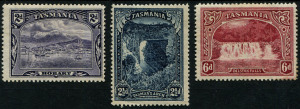 TASMANIA: 1899-1900 (SG.231-32, 236) 2d deep violet, 2½d indigo & 6d lake Pictorials, fine mint, Cat £78.
