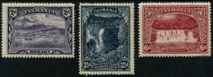 TASMANIA: 1899-1900 (SG.231-32, 236)  2d deep violet, 2½d indigo & 6d lake Pictorials, fine mint, Cat £78.