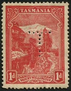 TASMANIA: Officials: 1902-04 (SG.241) Electrotyped Wmk V/Crown (inverted) 1d scarlet, Perf.12½ with 'T' puncture, few spots on gum, fine mint overall.
