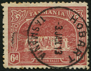 TASMANIA: 1905-11 (SG.254cb) Electroplate Wmk Crown/A 6d dull carmine-red, Perf.11, superb HOBART '3JAN13' datestamp, Cat &pound;65. Scarce.