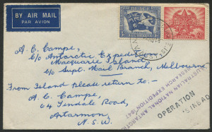 Australia: Aerophilately & Flight Covers: 4 Aug.1948 (AAMC.1188) "OPERATION SINBAD" Australia - Macquarie Island Antarctic Base flown cover carried by RAAF Catalina flying boat, commanded by R.H.S. Gray. "R.A.A.F. No.11 SQUADRON / PT. COOK VICTORIA" hands