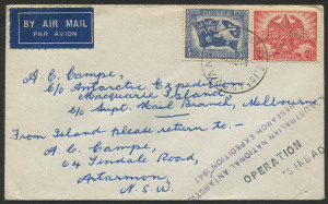 Australia: Aerophilately & Flight Covers: 4 Aug.1948 (AAMC.1188) "OPERATION SINBAD" Australia - Macquarie Island Antarctic Base flown cover carried by RAAF Catalina flying boat, commanded by R.H.S. Gray. "R.A.A.F. No.11 SQUADRON / PT. COOK VICTORIA" handstamp on reverse.