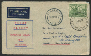 Australia: Aerophilately & Flight Covers: 4 Aug.1948 (AAMC.1188) "OPERATION SINBAD" Macquarie Island Antarctic Base - New Zealand flown cover carried by RAAF Catalina flying boat on the return leg.