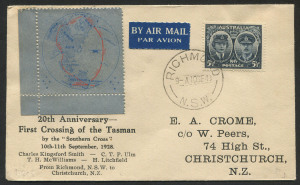 Australia: Aerophilately & Flight Covers: 10 Sept.1948 (AAMC.1189a) Australia - New Zealand flown cover, carried on a scheduled flight between Sydney and Auckland to commemorate the 20th Anniversary of the first Trans-Tasman flight by Kingsford Smith & Ul