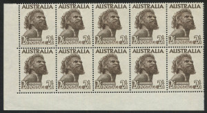 Australia: Other Pre-Decimals: AUSTRALIA: 1957 (SG.253) No wmk 2/6 black-brown, lower left corner block (10) superb MUH. Cat.$300.