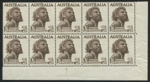Australia: Other Pre-Decimals: AUSTRALIA: 1957 (SG.253b) No wmk 2/6 black-brown, lower right corner blk.(10) with variety BW.266ea "Colour fleck above right of O in POSTAGE , state II, with retouch to shading around POST and in S" superb MUH. Cat.$420.