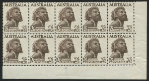 Australia: Other Pre-Decimals: AUSTRALIA: 1957 (SG.253b) No wmk 2/6 black-brown, lower right corner blk.(10) with variety BW.266ea "Colour fleck above right of O in POSTAGE , state II, with retouch  to shading around POST and in S" superb MUH. Cat.$420.