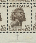 Australia: Other Pre-Decimals: AUSTRALIA: 1957 (SG.253b) No wmk 2/6 black-brown, lower right corner blk.(10) with variety BW.266ea "Colour fleck above right of O in POSTAGE , state II, with retouch  to shading around POST and in S" superb MUH. Cat.$420. - 2